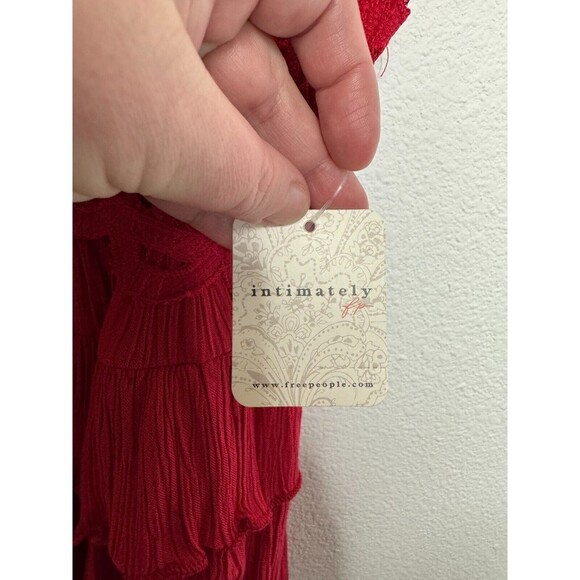 Free People Small Adella Cami Lace Tank Top Cherry Red Ruffled Peplum Hem NWT - Picture 7 of 13